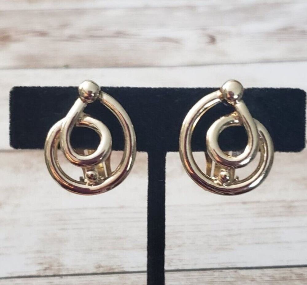 Vintage Clip On Earrings - Stunning Statement Gold Tone Swirl Like
